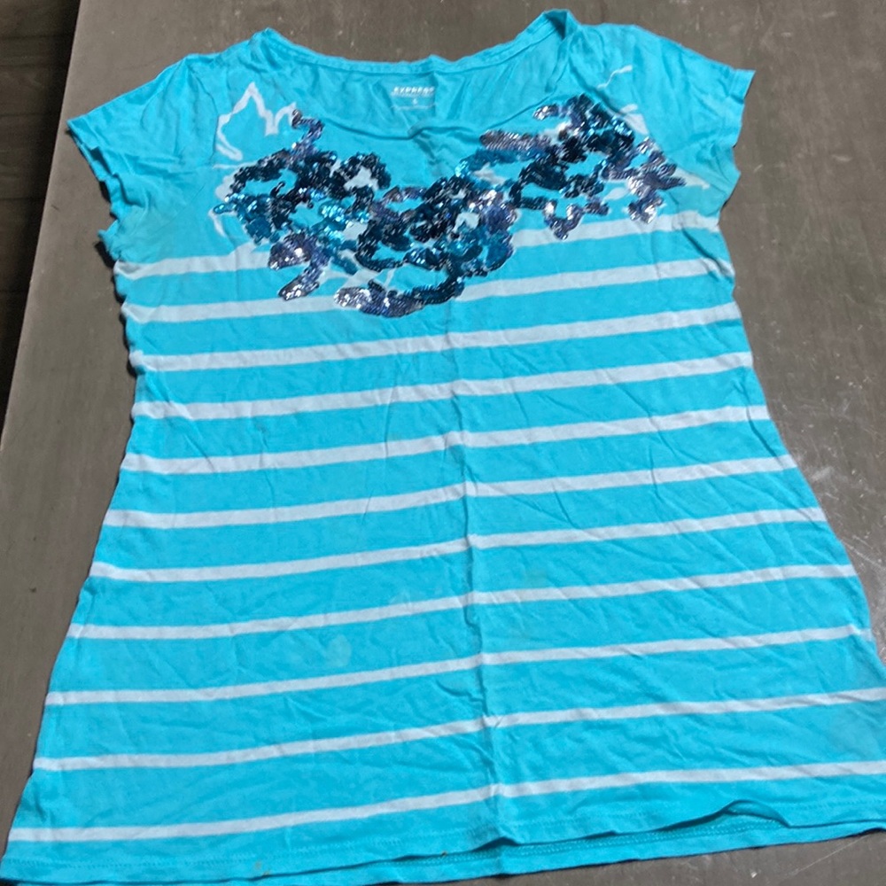 Striped Express Floral Sequins Shirt